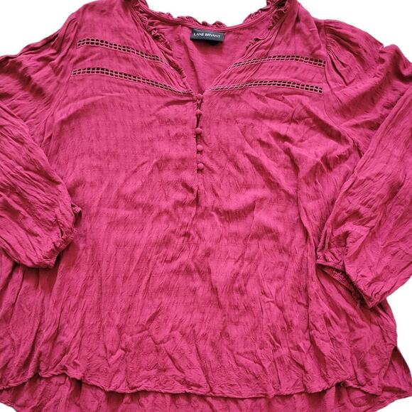 Lane Bryant Pink Magenta Long Sleeve V Neck Peasant Top Women Sz 26/28 - Picture 6 of 8